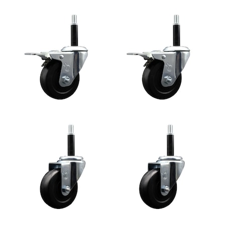 Service Caster 3.5'' SS Soft Rubber Swivel 3/4'' Expanding Stem Caster Set 2 Total Lock Brakes, 4PK SCC-SSEXTTL20S3514-SRS-2-S-2-34